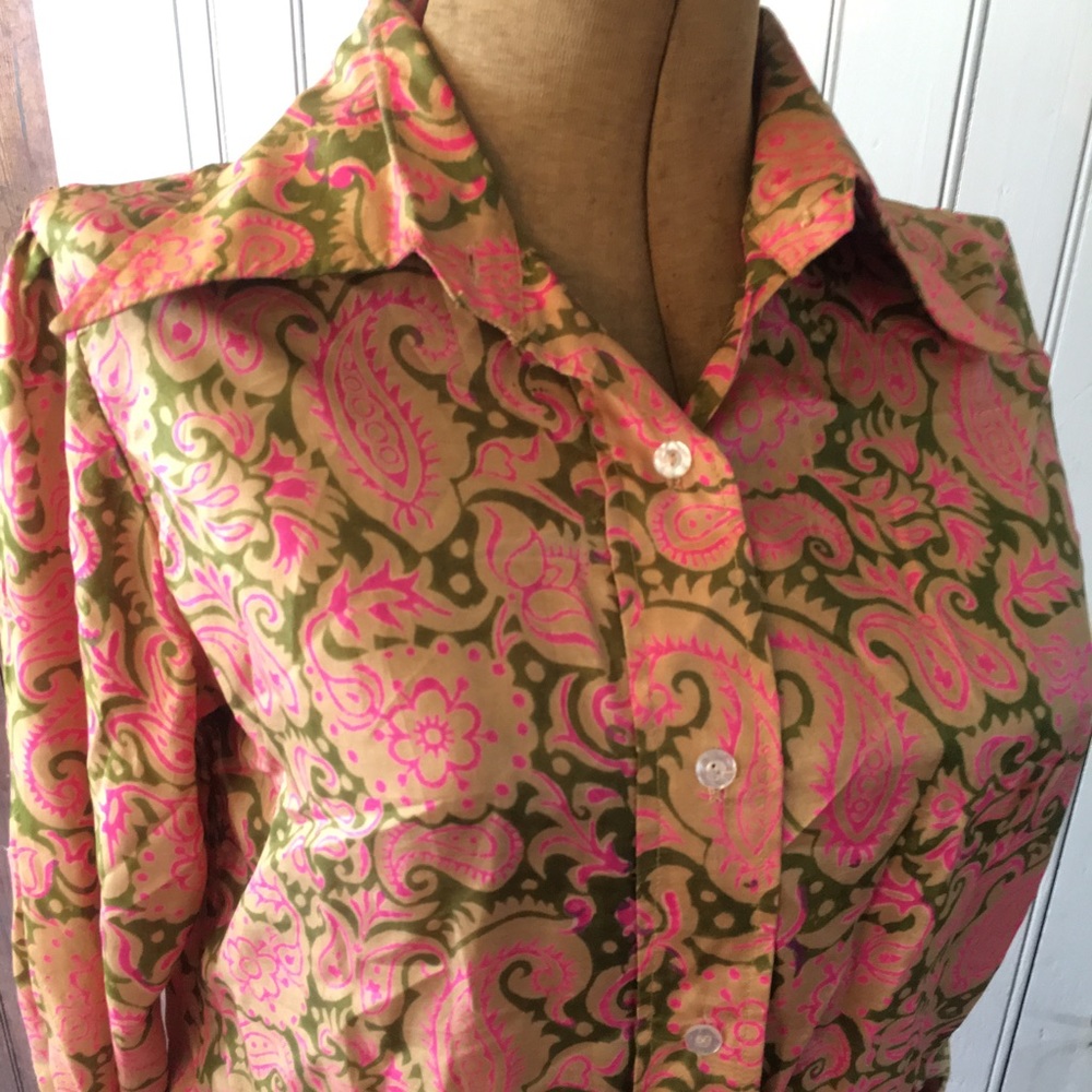 VTG BUTTON-DOWN PAISLEY 'PURE SILK' LONG SLEEVE